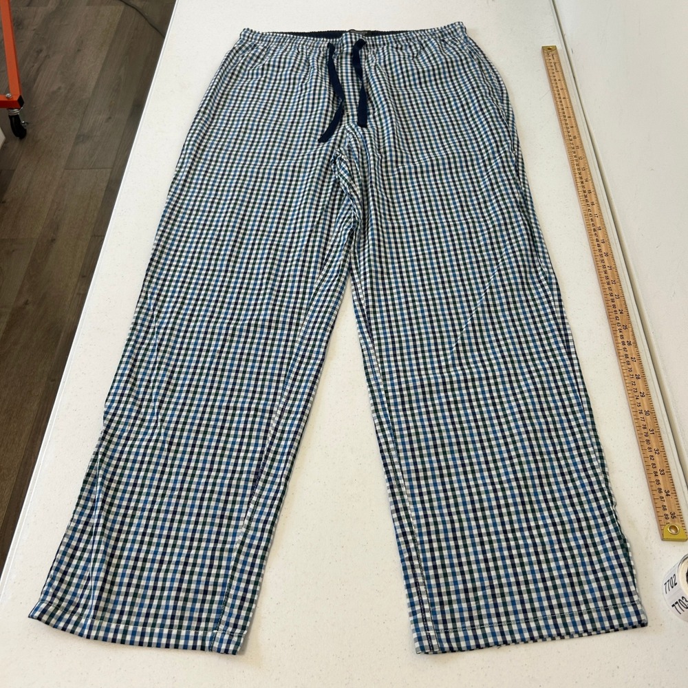 Nordstrom Mens Shop Pajama Pants Blue Green Gingham Cotton Large L 7701